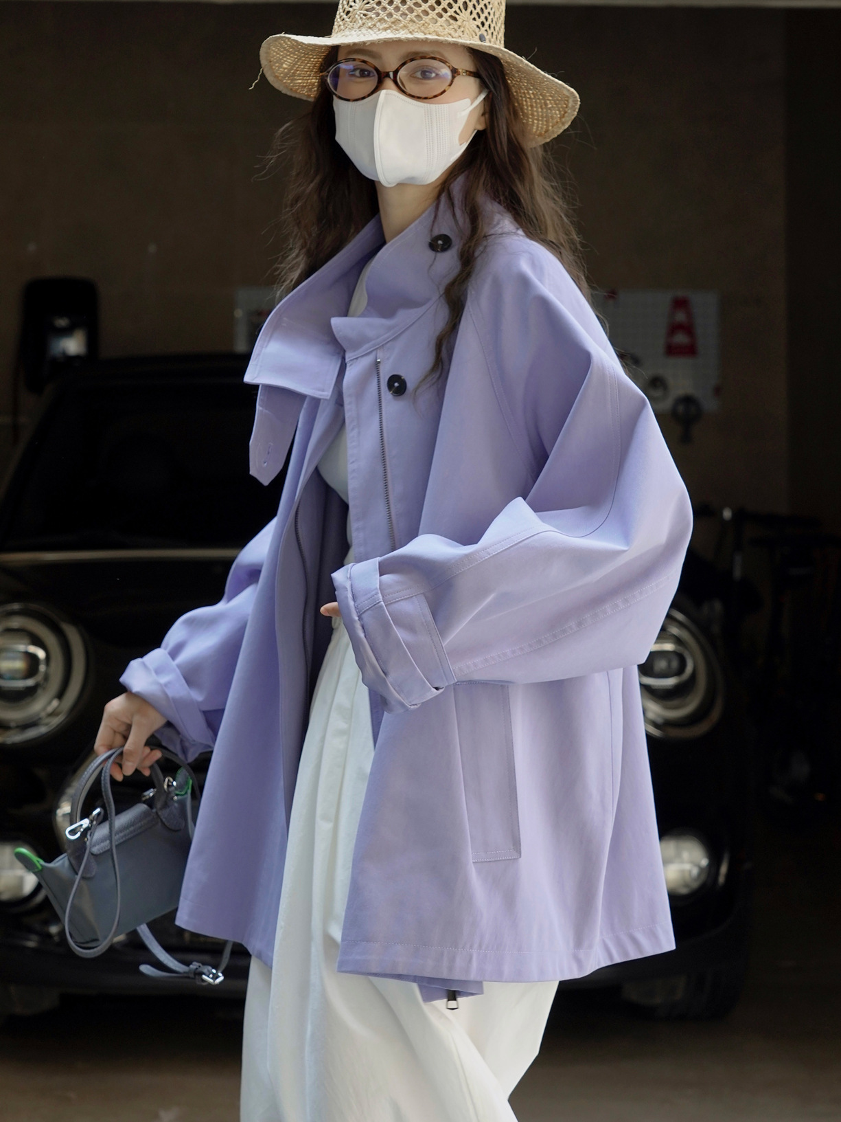 叙漫春季新款日系户外休闲立领娃娃A字伞形风衣宽松大版外套女