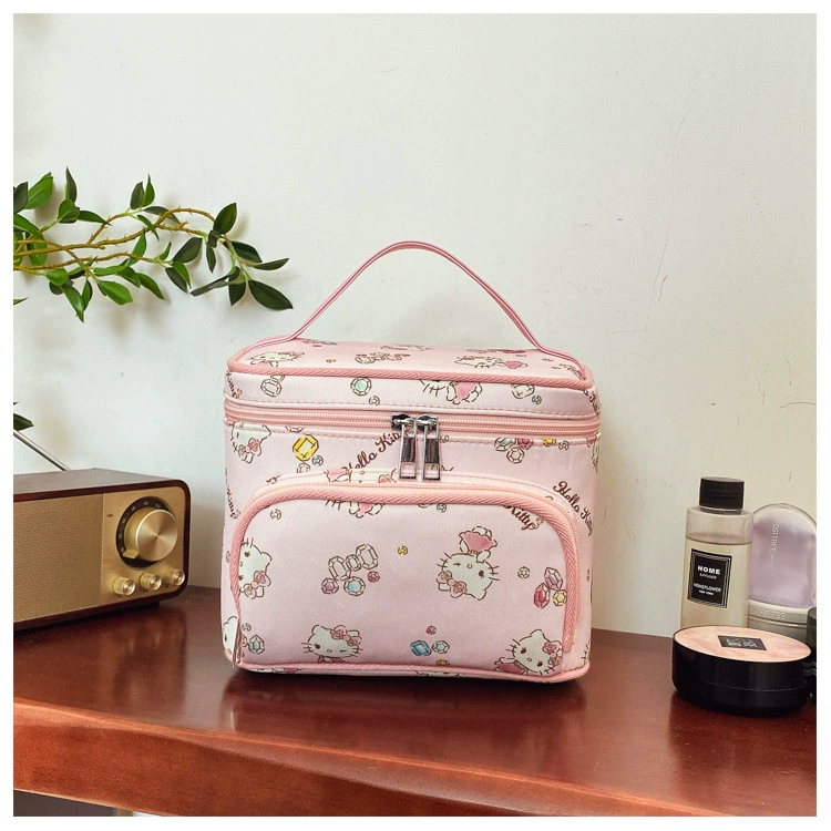 Cosmetic bag Hello Kitty handheld universal, large capacious storage, printed design
