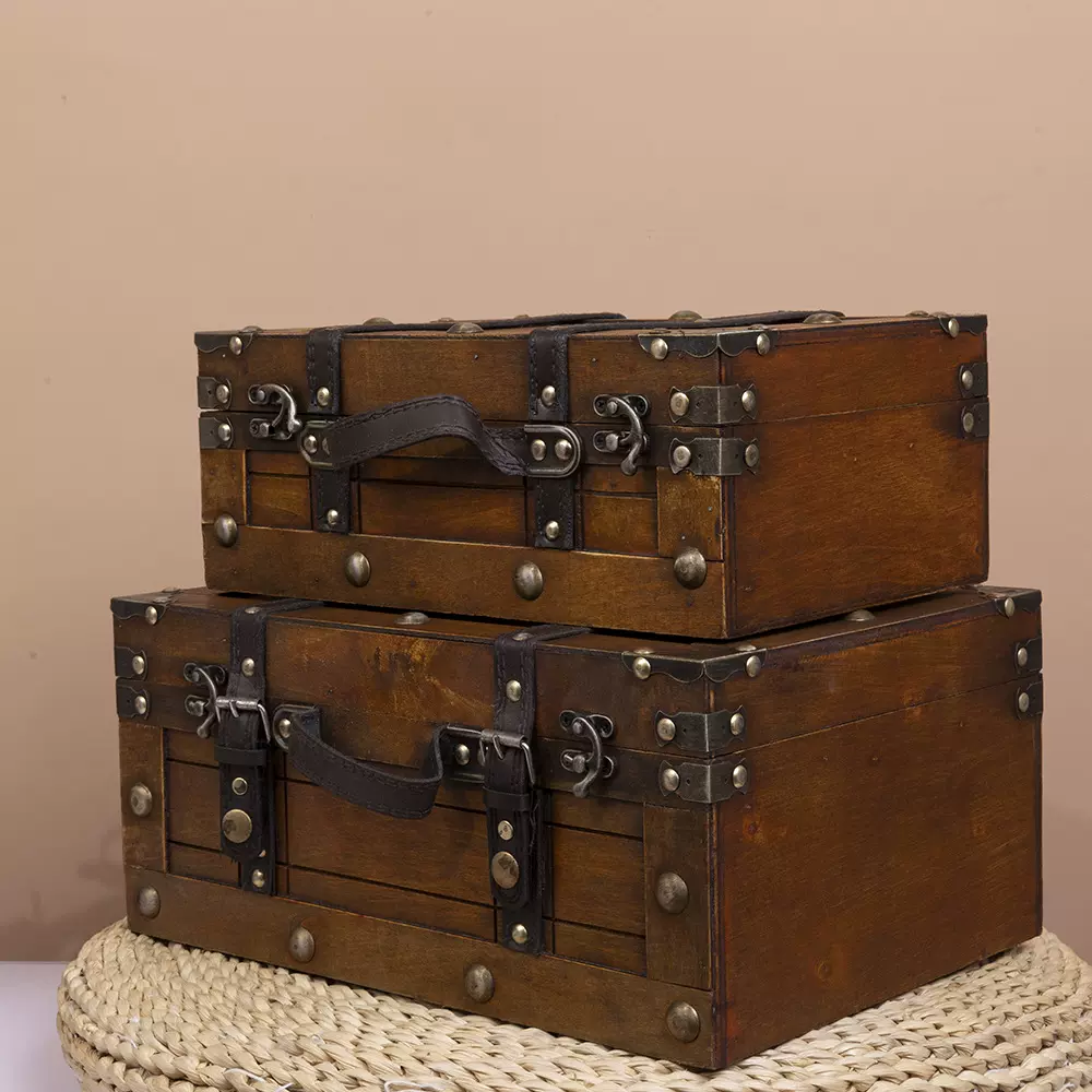 复古摆件手提式木箱子中国风仿古橱窗装饰木质复古做旧摄影道具