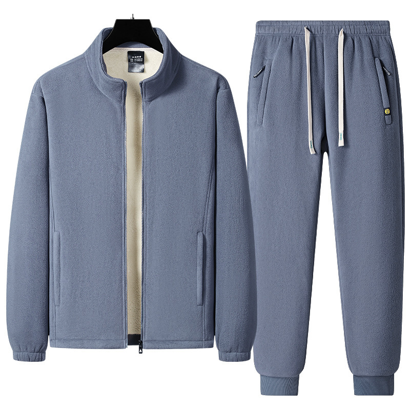 Fleece-Lined Thickened Fleece Lamb Wool Jacket, Vest, and Pants Three-Piece Set for Middle-Aged and Elderly Men, Arctic Fleece Suit