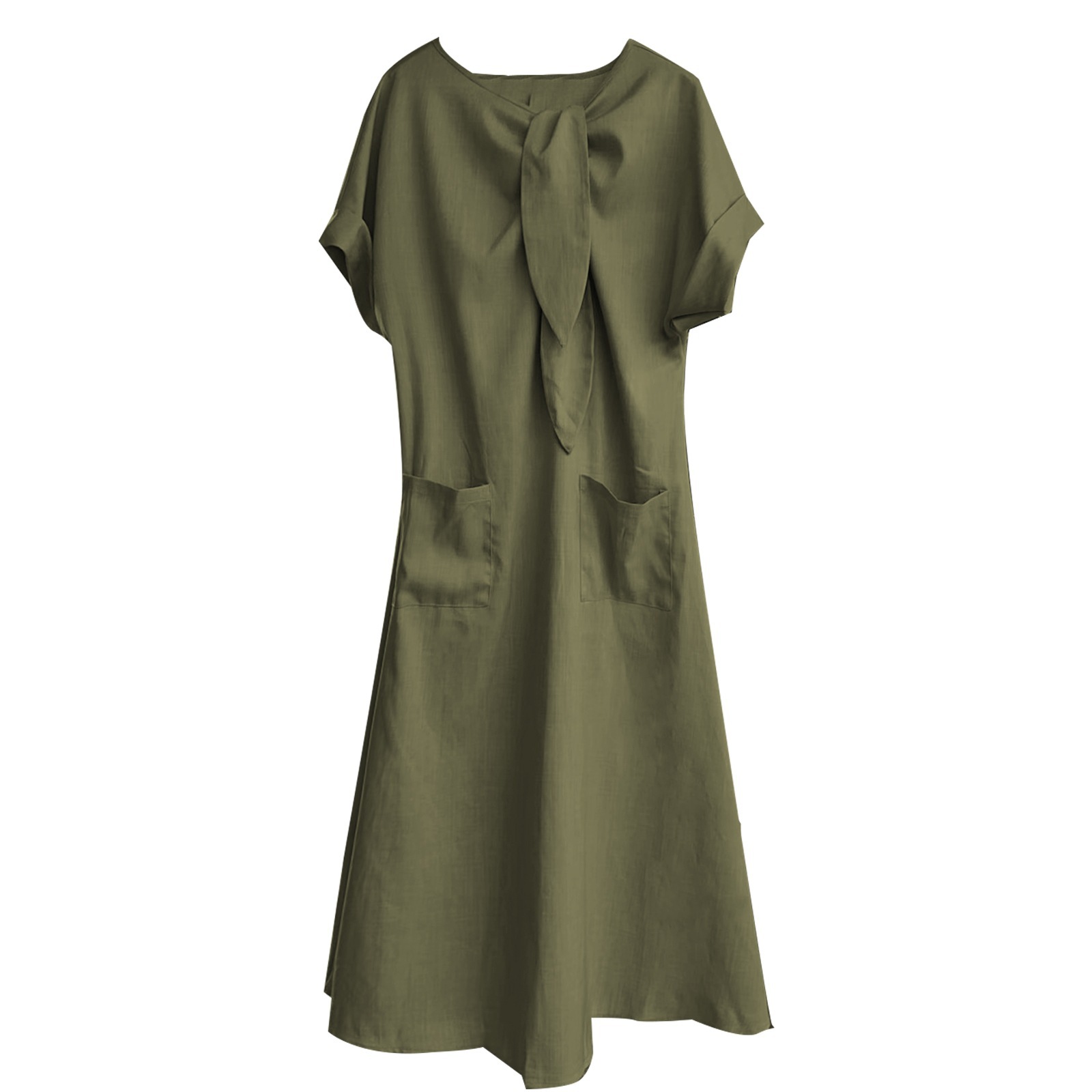 Women's Clothing Elegant Summer Long Dress For Women Bow Tie Pocket Wide Hem Loose Fit European American Style New 2026 Short Sleeved_ecoleips.com