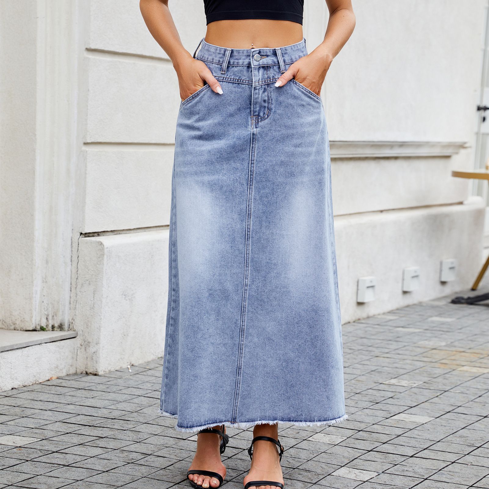 Women's Clothing Cross Border Foreign Trade New High Waist Denim Skirt Fashionable Loose Pocket Half Length Skirt For Women_ecoleips.com