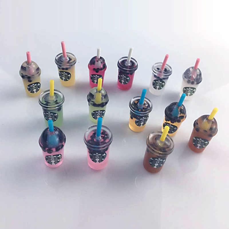 Mini Straw Milk Tea Cup Artificial Food Toy Keychain Toy Play House Micro Landscape Resin DIY Jewelry Accessories