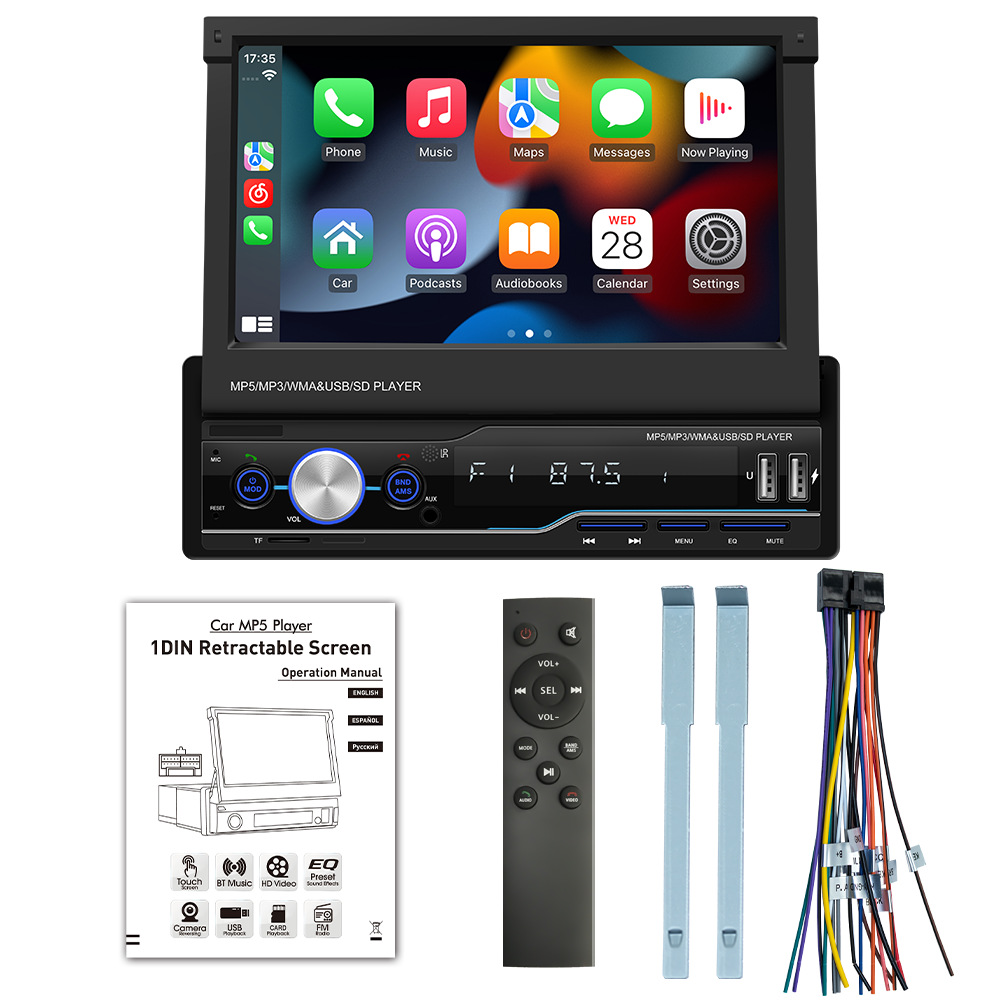 Venta caliente transfronteriza 7 pulgadas coche MP5 tarjeta reproductor USB multifunción pantalla retráctil coche navegación Carplay