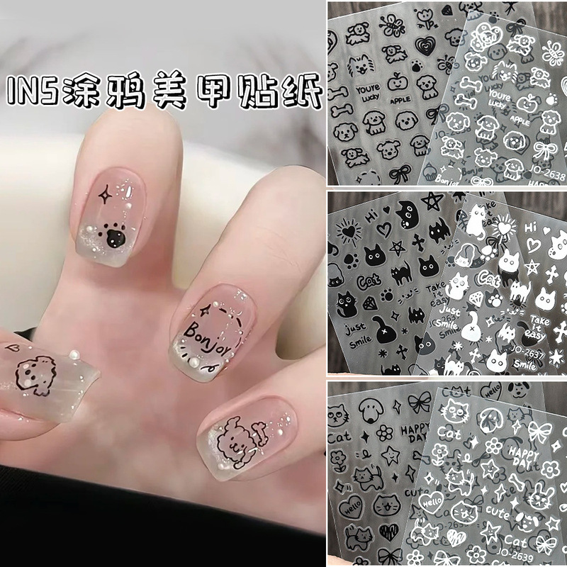 Internet Red Nail Decal Graffiti Funny Cat Bow Sweet Cool Spice Girl Wind Belt Adhesive Nail Art Decorative Sticker