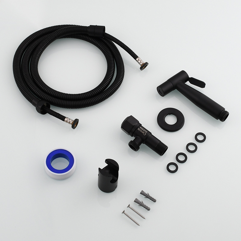 Black toilet, set, bidet