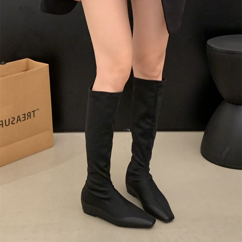 内增高极简高弹裸感弹力靴女2025秀气袜靴显高瘦瘦靴平底短靴|undefined