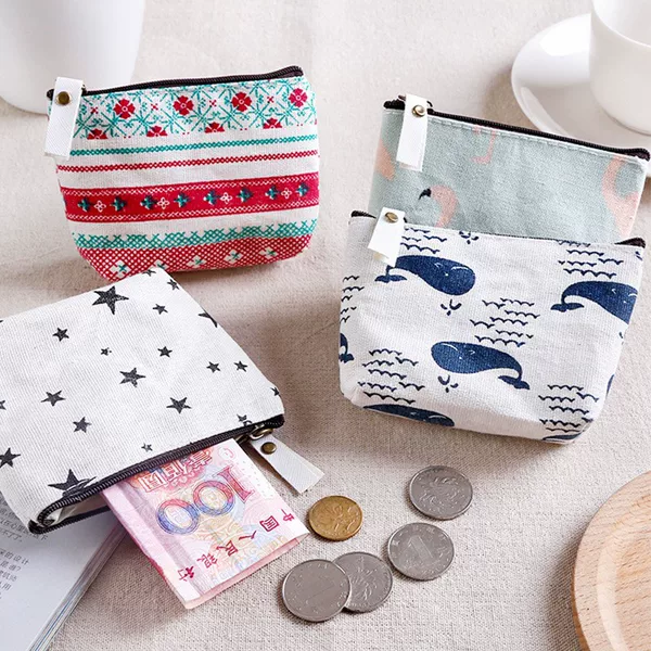 Fabric student coin purse canvas mini zipper cute coin bag key case logo wholesale gift direct supply