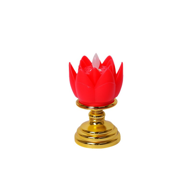 新商品の金色の台座の蓮の花の明かりのled電子のろうそくの明かりの仏陀は明かりを供えて長い明かりの寺院の電子の燭台を揺り動かします。|undefined
