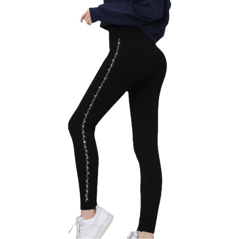 Leggings finos de primavera con diamantes calientes para mujeres, pantalones de nueve puntos modales de cintura alta, pantalones de fondo, pantalones de talla grande para mujeres