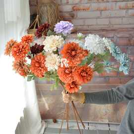 婚庆仿真花6头如意菊婚礼布景花排插花装饰假花家居摆放大丽花