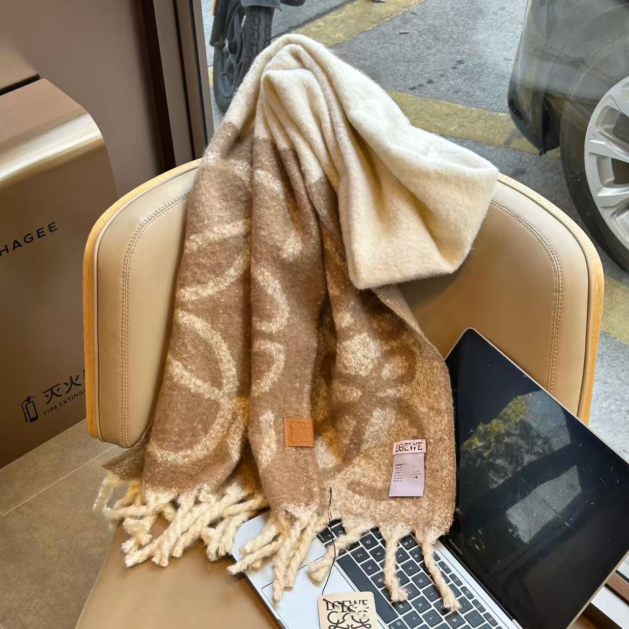 Loewe Anagram Scarf Mohair Beige