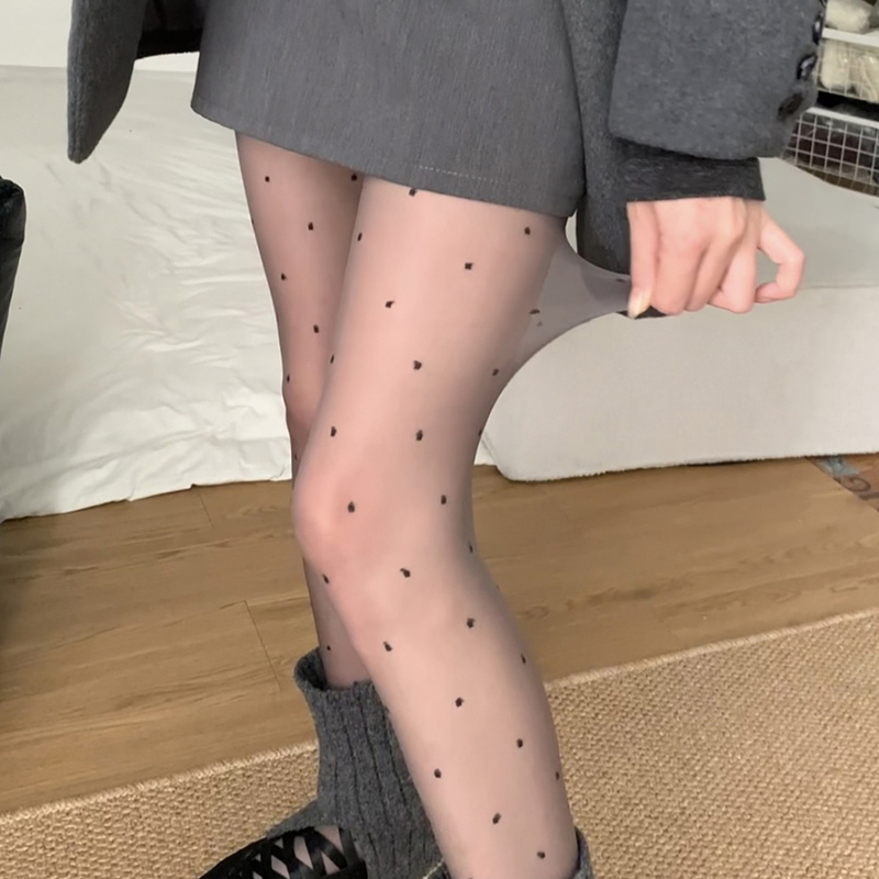 19 Small Round Polka Dot Stockings Anti-Snatch Pantyhose Ultra-Thin D High Transparent Jk White Stockings Women's Autumn and Winter Leggings