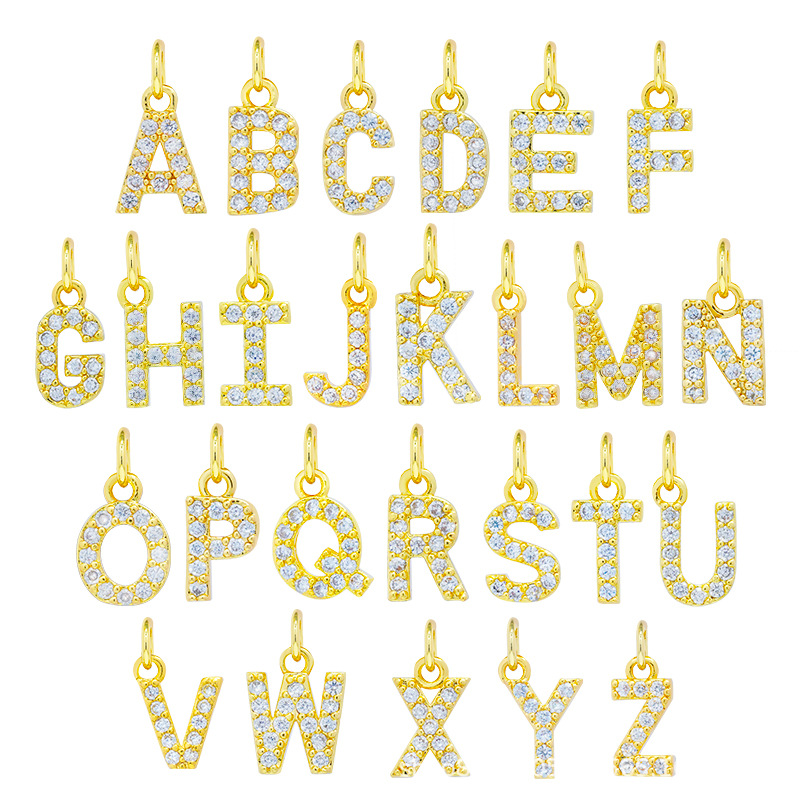 饰品配件批发镶钻26个小字母吊坠锆石项链配件手链配件小吊坠配饰