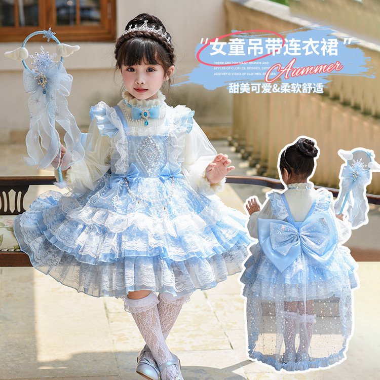 Girls' Summer Lolita Love Yarn Frozen Princess dress Trailing Dress High-end Birthday Dress Tutu Dress