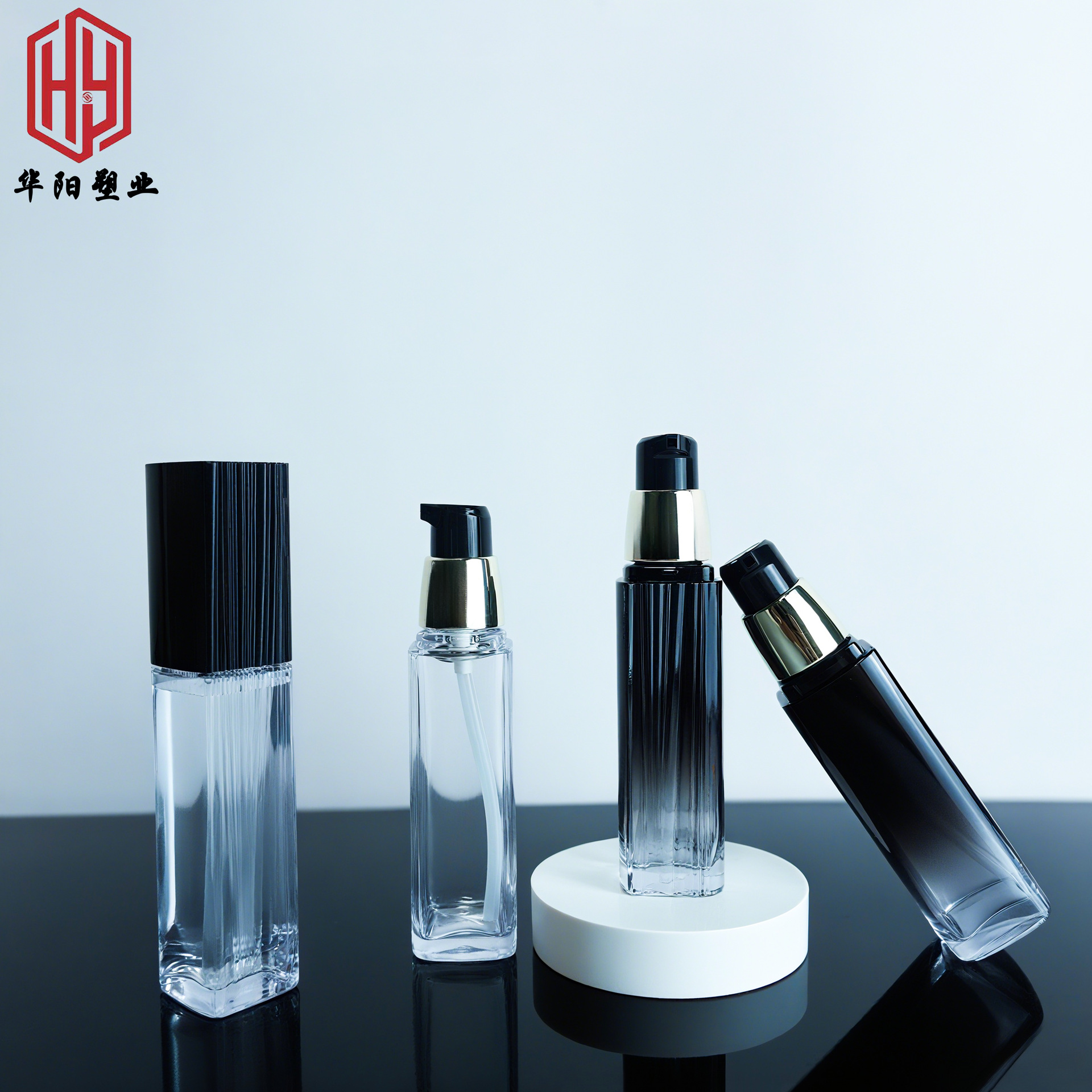 35ml 电镀按压泵头 PET条纹乳液瓶 爽肤水 乳液精华 分装瓶。