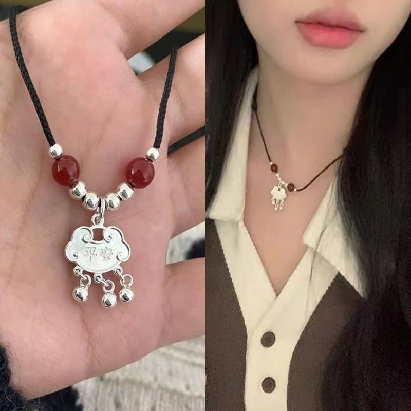 New Chinese necklace ins student girlfriends safety lock ethnic style hand-woven longevity lock Bell pendant hot sale