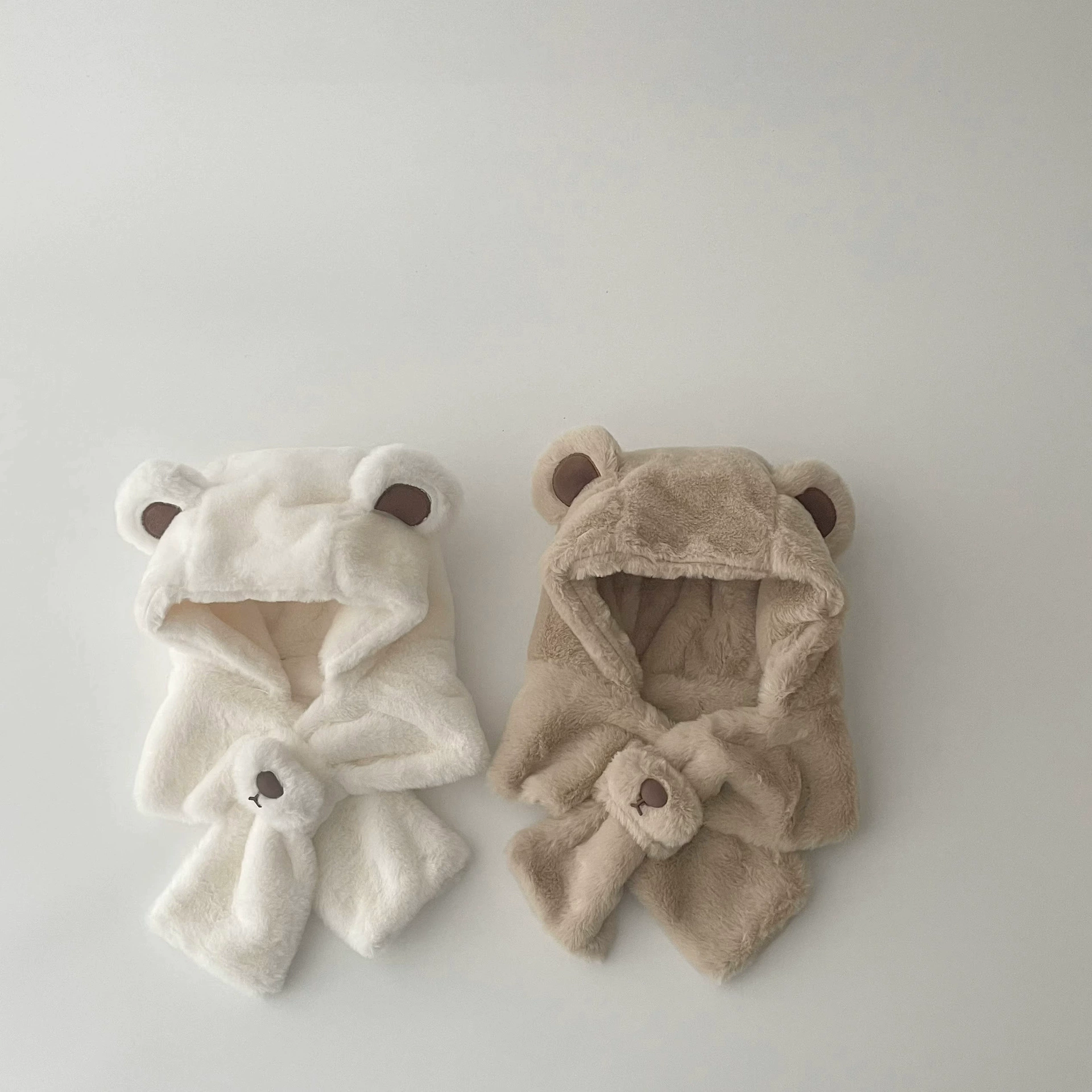 Детская Velvet Bear Hood шапка и шарф набор для мальчиков - корейский стиль, ветронепроницаемый, ушки-медведя