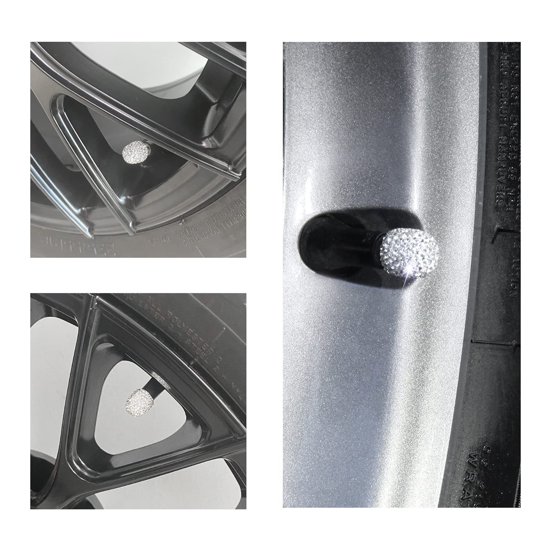 Car Tire Valve Caps with Rhinestones, Ceramic Full Diamond Valve Core Covers for Cars, Diamond Tire Caps for Women