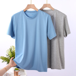 New Spring and Summer Cotton Men's T-shirt Round Neck Short Sleeve Pajamas Top Single Piece Thin Outer Wearing Loose Home Clothes