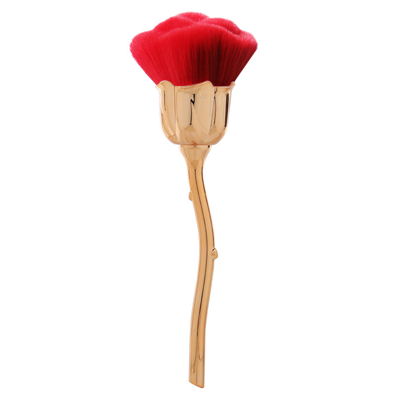 新商品の金色のメッキのバラの花の散粉ブラシの美甲の粉の塵ブラシの大きいサイズの柔らかい毛の1本の装飾の花型の化粧ブラシ|undefined