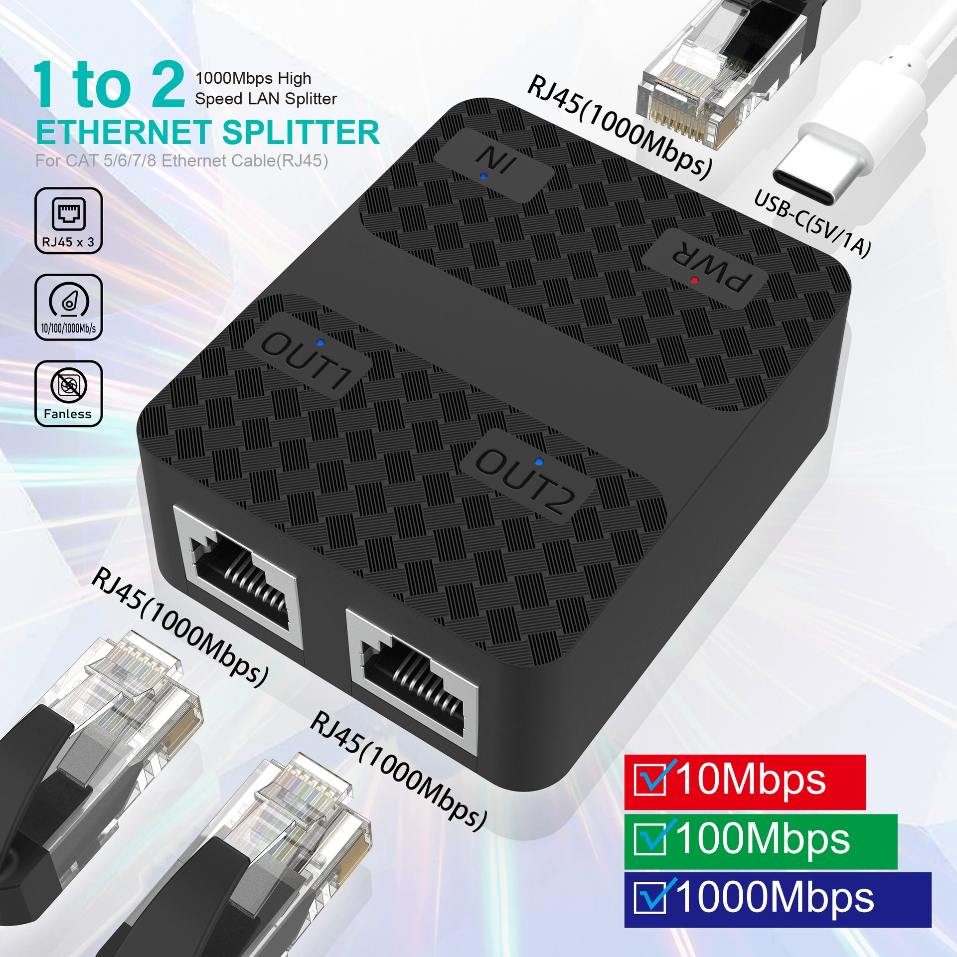 Гигабитный сетевой разветвитель 1000 м, разъем переключателя «один-два», сетевой кабель RJ45, разветвитель сетевого кабеля «1 в 2»
