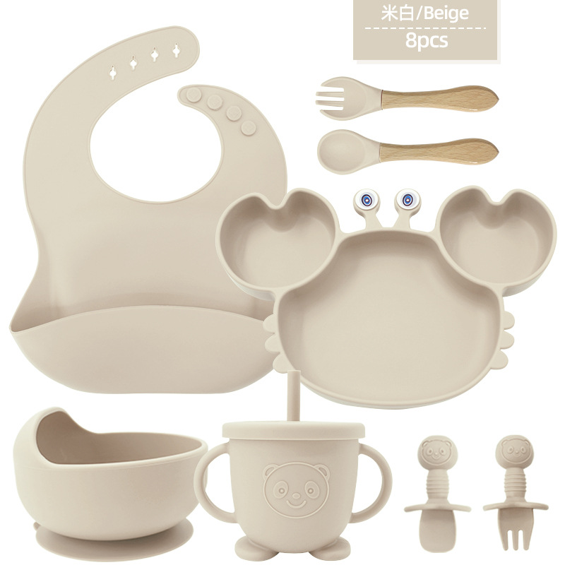 Juego de platos de silicona para bebés y niños aprenden a comer y beber vajilla de alimentación para bebés