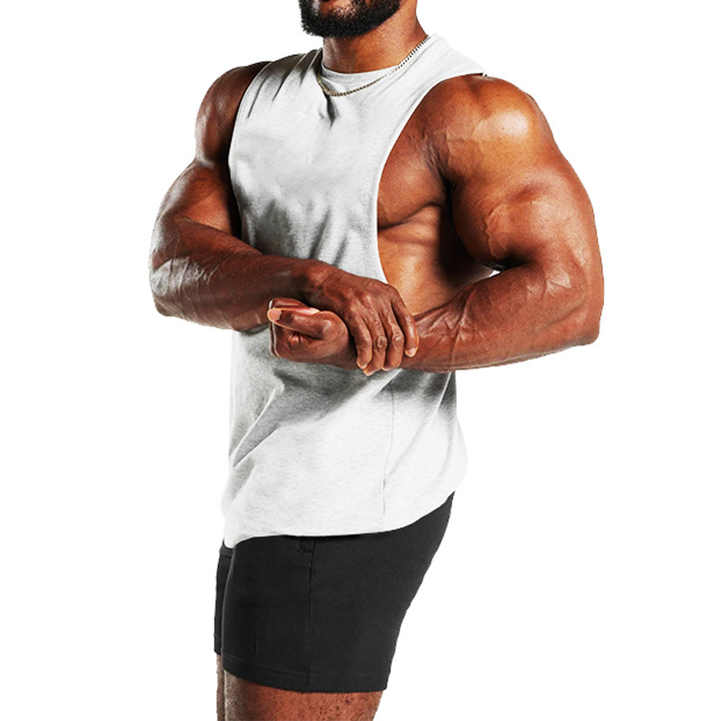 2024 Summer New Fitness Wide Tank Top Men's Solid Color Sports Casual Loose Shoulder T-shirt_vogarts.com