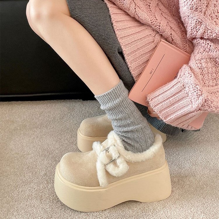 Pequeños muffins botas de boccan de fondo grueso para mujeres 2026 cuatro temporadas nuevas botas de nieve cálidas y zapatos de algodón de pelusa