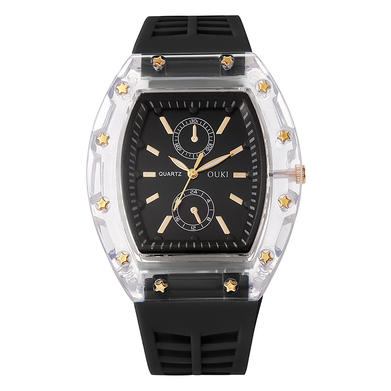 Reloj nuevo en forma de barril de vino transparente, reloj de cuarzo de la serie Richard transfronterizo de nicho casual, reloj en forma de barril para hombre⌚️