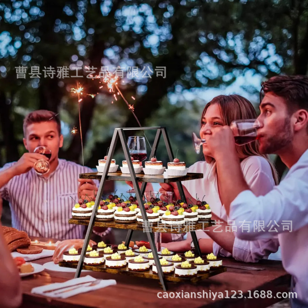木制置物架铁艺多层蛋糕架实木点心架摆台式整理架点心托盘