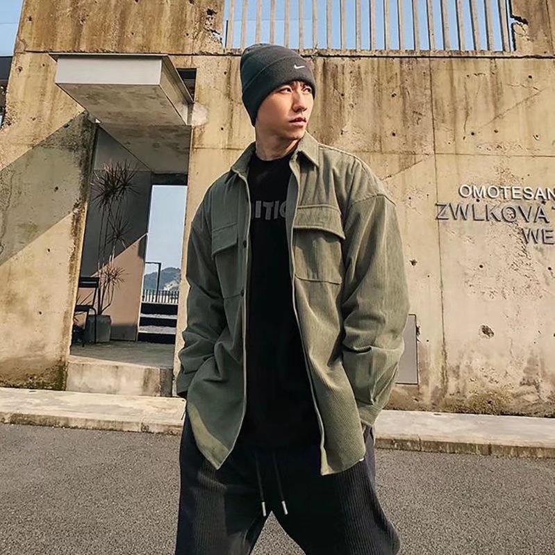 Primavera y otoño nuevo High Street retro PANA ropa de trabajo camisa de los hombres japonés suelta más tamaño marca de moda multi-Bolsillo cardigan