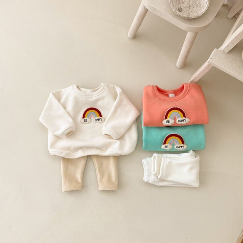 Estilo coreano ins suéter de los hombres y las mujeres engrosada ropa de otoño e invierno 0-2 años de edad Arco Iris bordado suéter de dibujos animados infantil traje de los niños