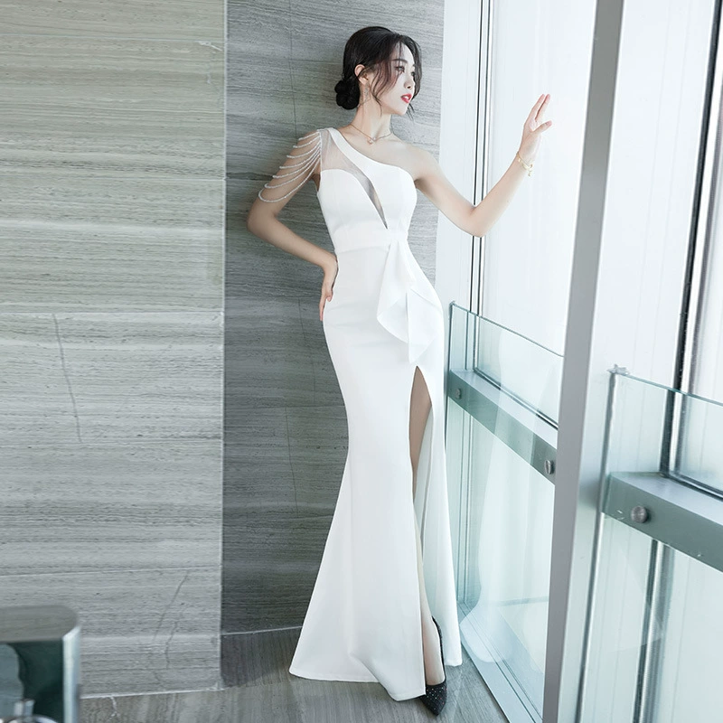 Новое черное платье-русалка с открытыми плечами, сексуальное и элегантное, с открытой грудью, для ведущих, для ночного клуба, для подружек невесты, длинное платье 2025 года