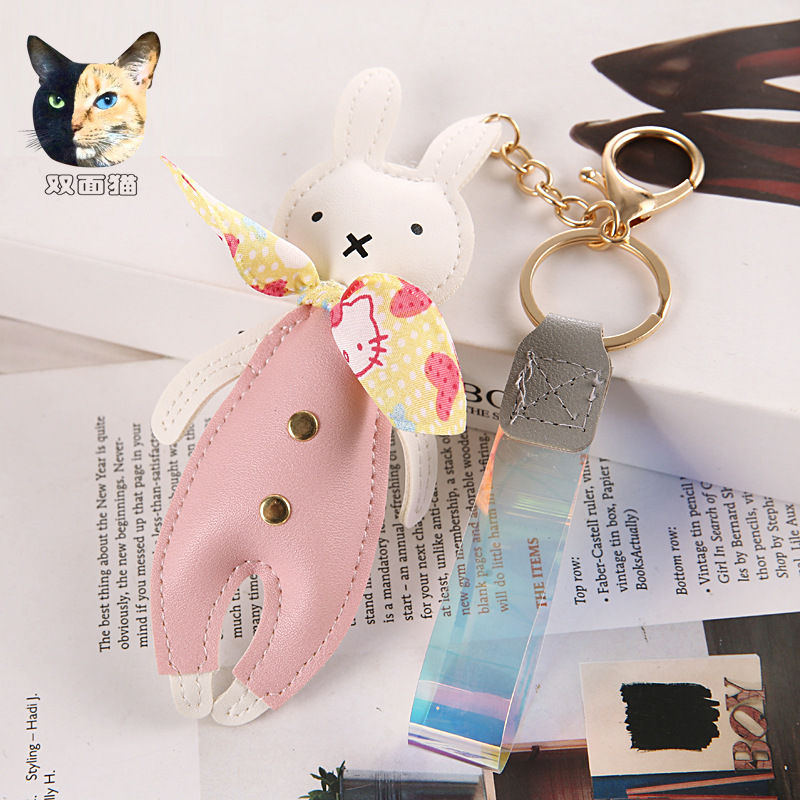 新款环保PU皮维密兔玩具小兔子公仔长腿挂件钥匙扣蝴蝶结玩偶礼物