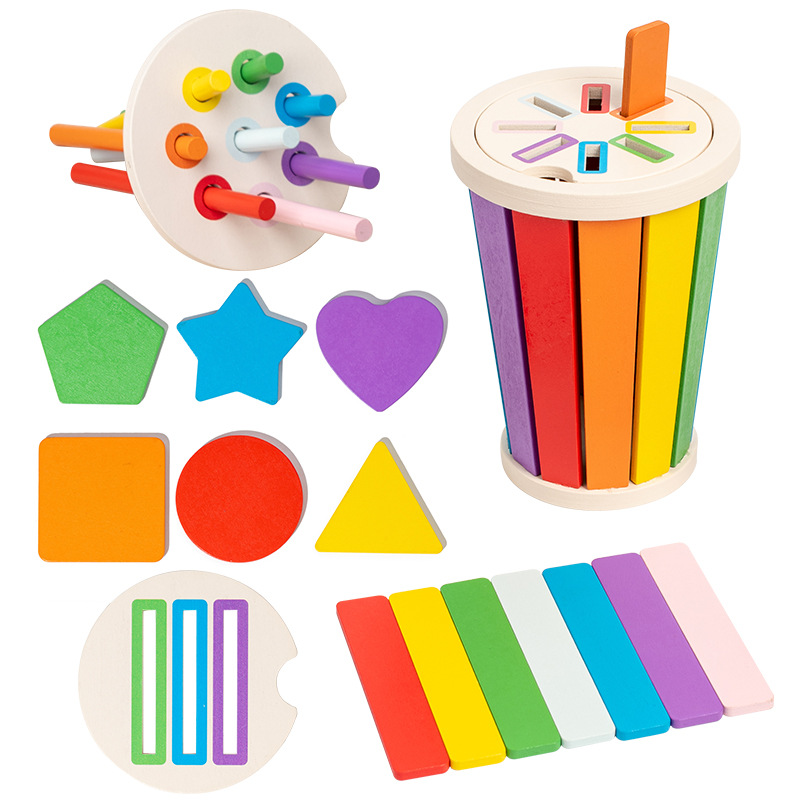 Madera educación temprana forma de niños montes emparejados bloques de construcción geométricos porosos ayuda de enseñanza cognitiva clasificación caja de juguetes de puzzle