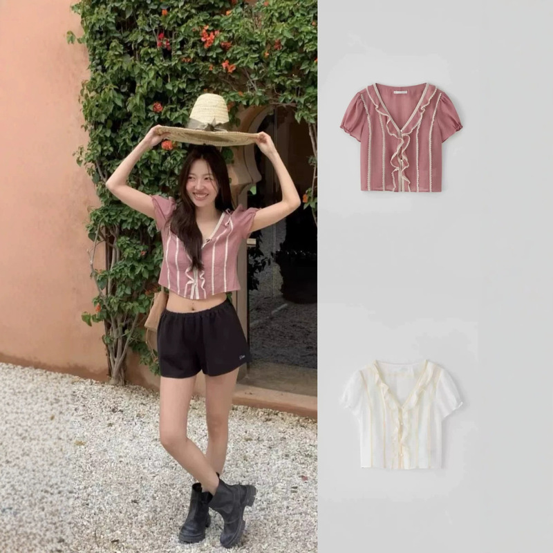 Now, Korean Designer Tannat's Ruffled Lace Patchwork Short-Sleeved Shirt Is a Sweet Style Top for Korean Women's Fashion Now, Korean Designer Tannat's Ruffled Lace Patchwork Short-Sleeved Shirt Is a Sweet Style Top for Korean Women's Fashion