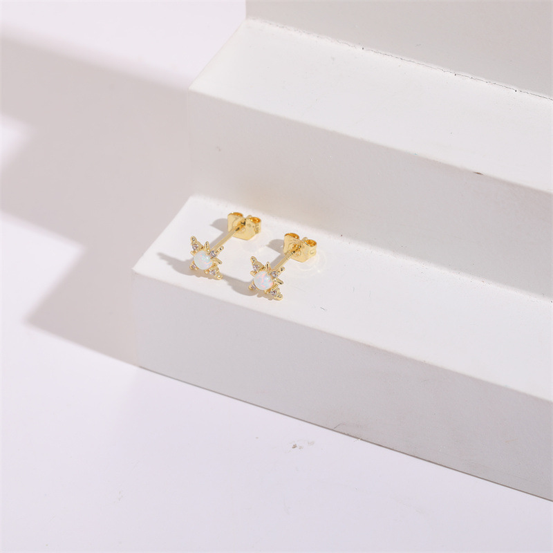 Fashion Geometric Copper Inlay Gem Zircon Ear Studs 1 Pair