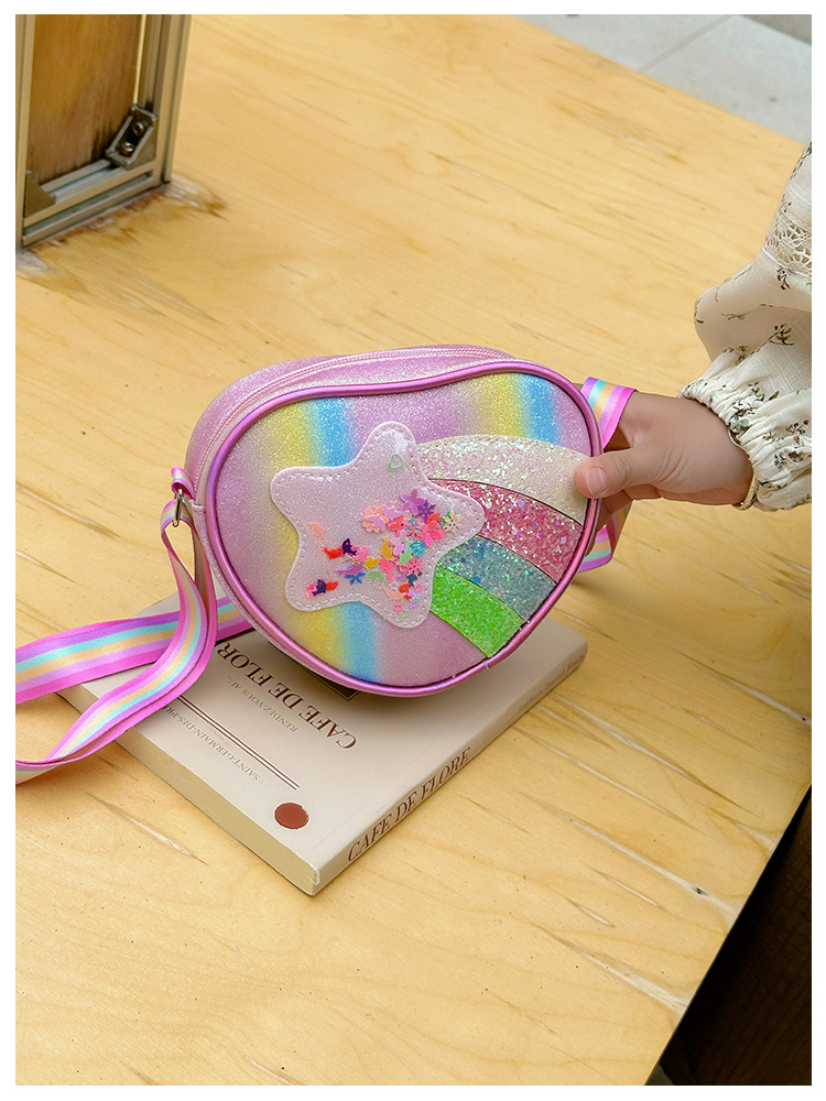 178g Weight Polyester Lining Material Zipper Closure Type Single Shoulder Strap Strap Type Shoulder Bag, Crossbody Bag Bags Type Daily Occasion Pu Leather Material Star, Stripe Pattern All Seasons Season Kid'S Gender Cute Style Heart-shaped Shape Kid'S Pu Leather Star Stripe Cute Heart-shaped Zipper Shoulder Bag Crossbody Bag 1