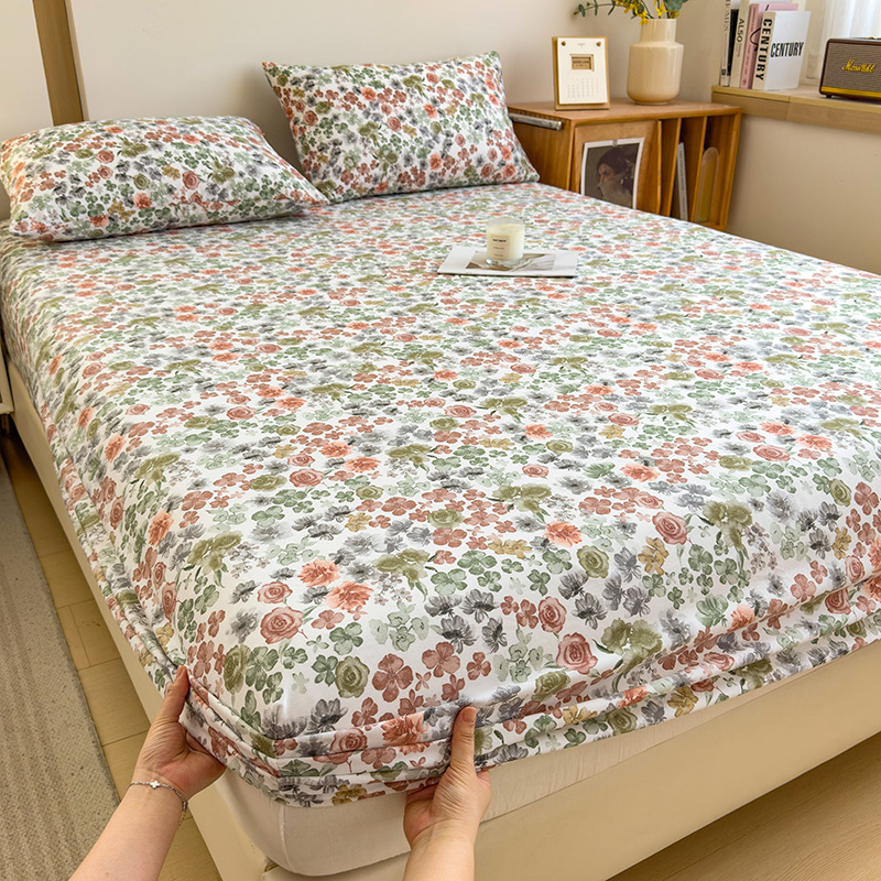 Funda de cama cepillada de algodón cubierta protectora de colchón de una sola pieza 2024 nueva funda de cama impresa para una sola persona para todas las estaciones