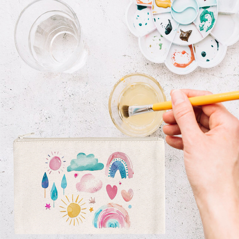 帆布笔袋可加印LOGO  零钱收纳袋空白拉链学生文具DIY帆布袋涂色
