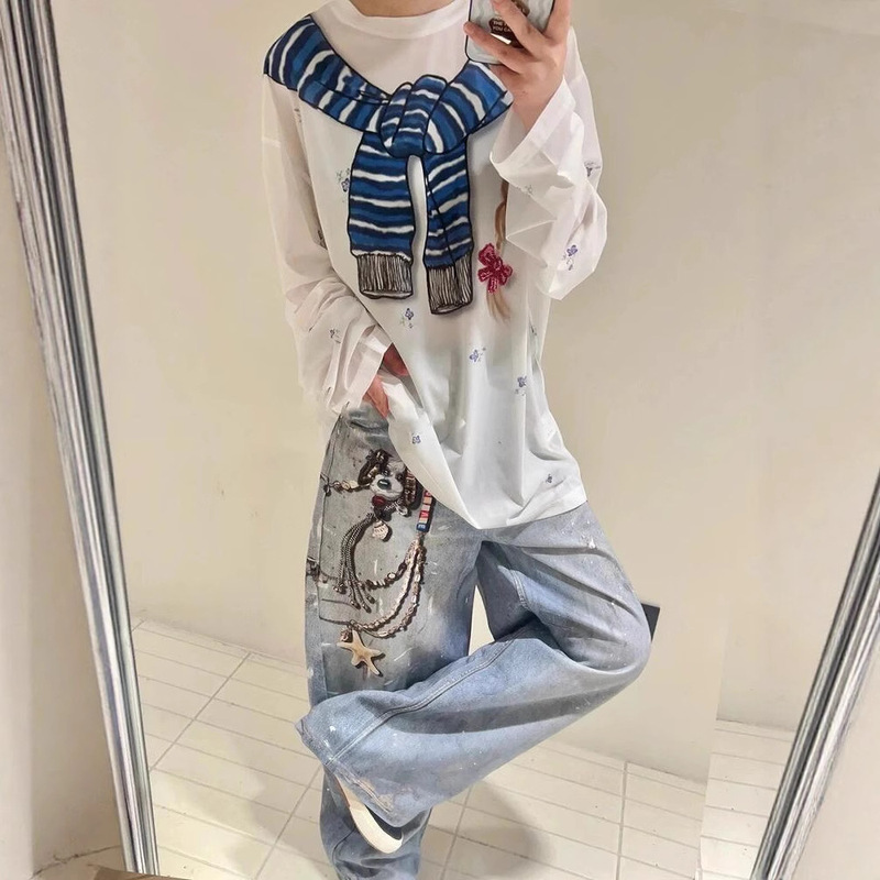 In Stock, High-Quality Version! Niche Designer Nautical Style Hand-Painted Braided Floral Blouse Base Layer T-Shirt for Women In Stock, High-Quality Version! Niche Designer Nautical Style Hand-Painted Braided Floral Blouse Base Layer T-Shirt for Women