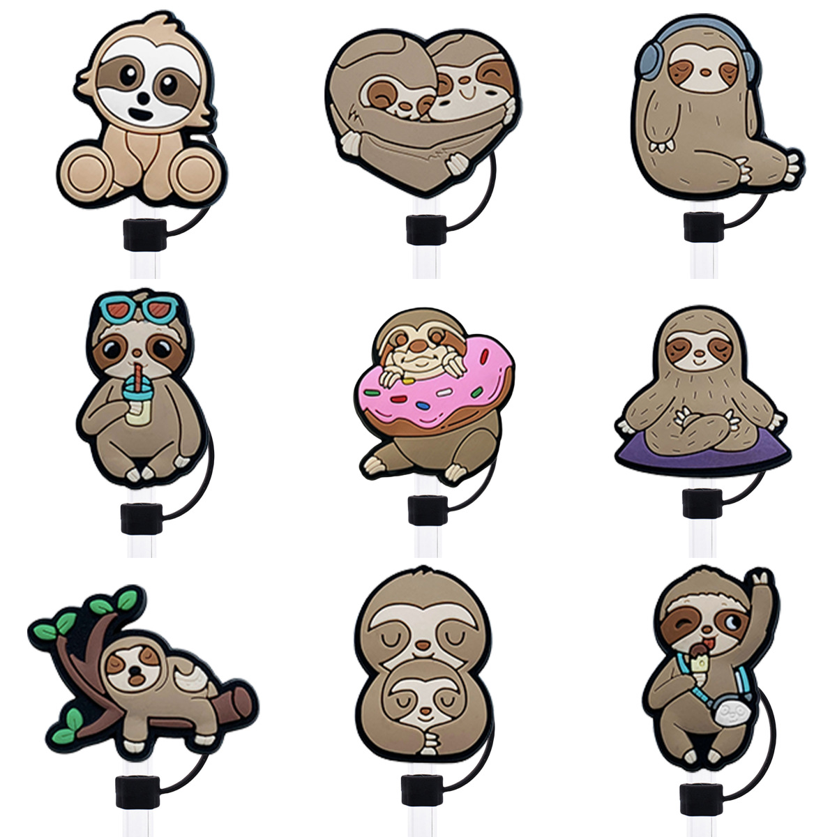 新樹懶吸管帽防塵吸管塞可重複使用10mm直徑diy創意硅膠吸管套