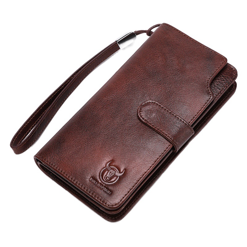 Captain Niu wallet men's leather long buckle Youth retro casual cowhide multi-functional driving license coin wallet