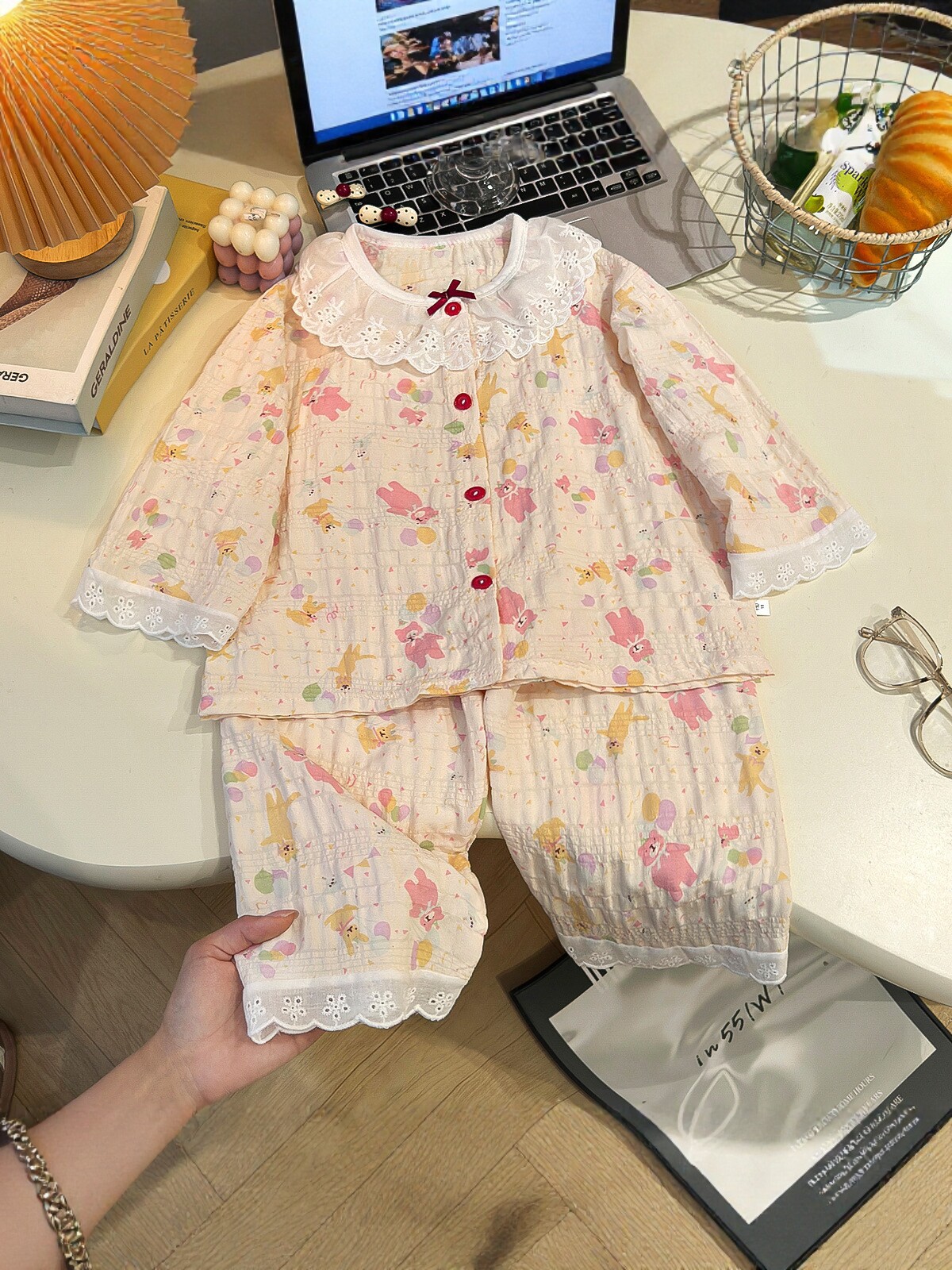 2026 nuevo conjunto de ropa de algodón para niños nubes niñas pijamas de dibujos animados delgados ropa de aire acondicionado transpirable