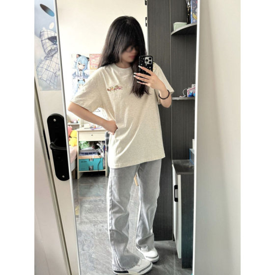 Front and rear embroidery [19 230g cotton back collar edging] short sleeve T-shirt summer new loose top women's clothing