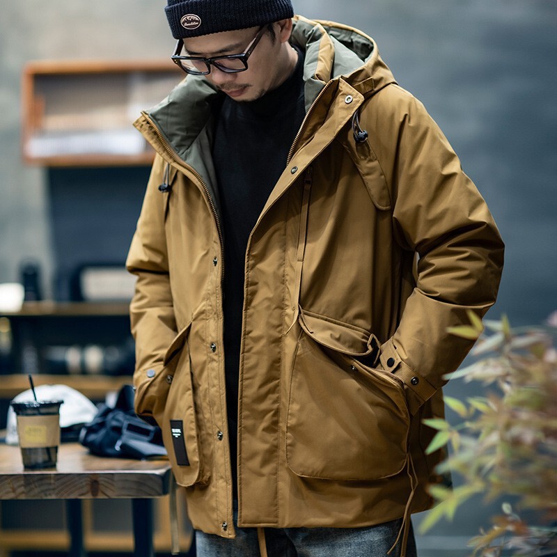 Winter Mid-length Down Jacket Men's Loose Trendy Brand plus size Parker Men's Windproof Warm Hooded Casual Jacket