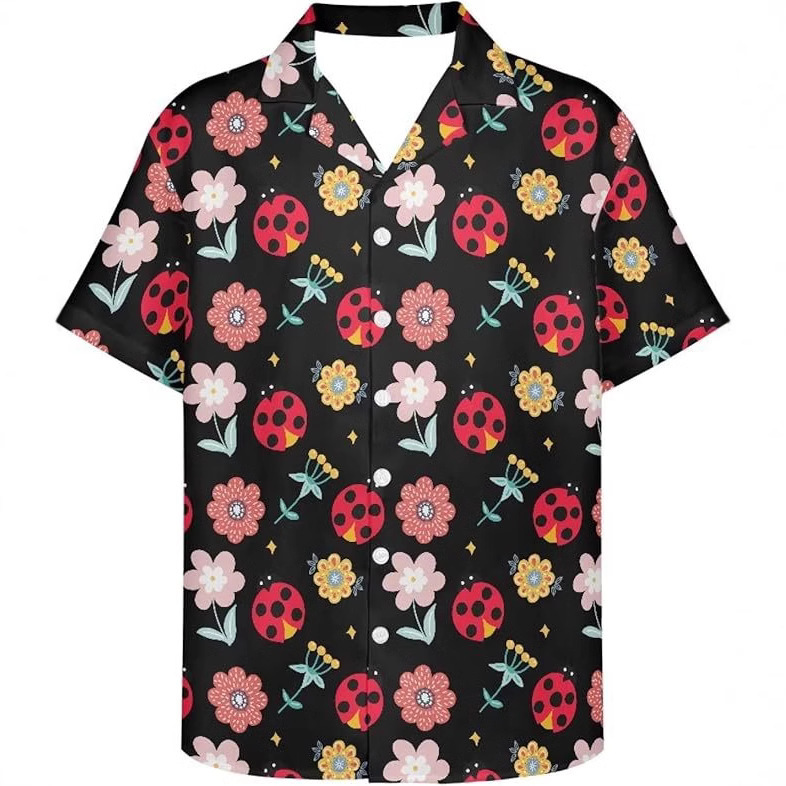 Men's Short-sleeved Striped Shirt Buckle-up Hawaiian Beach Fashion Color-block Printed New Casual Laps Flower Shirt