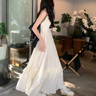 木耳边吊带连衣裙女夏季2025新款甜美法式收腰显瘦设计感超仙长裙