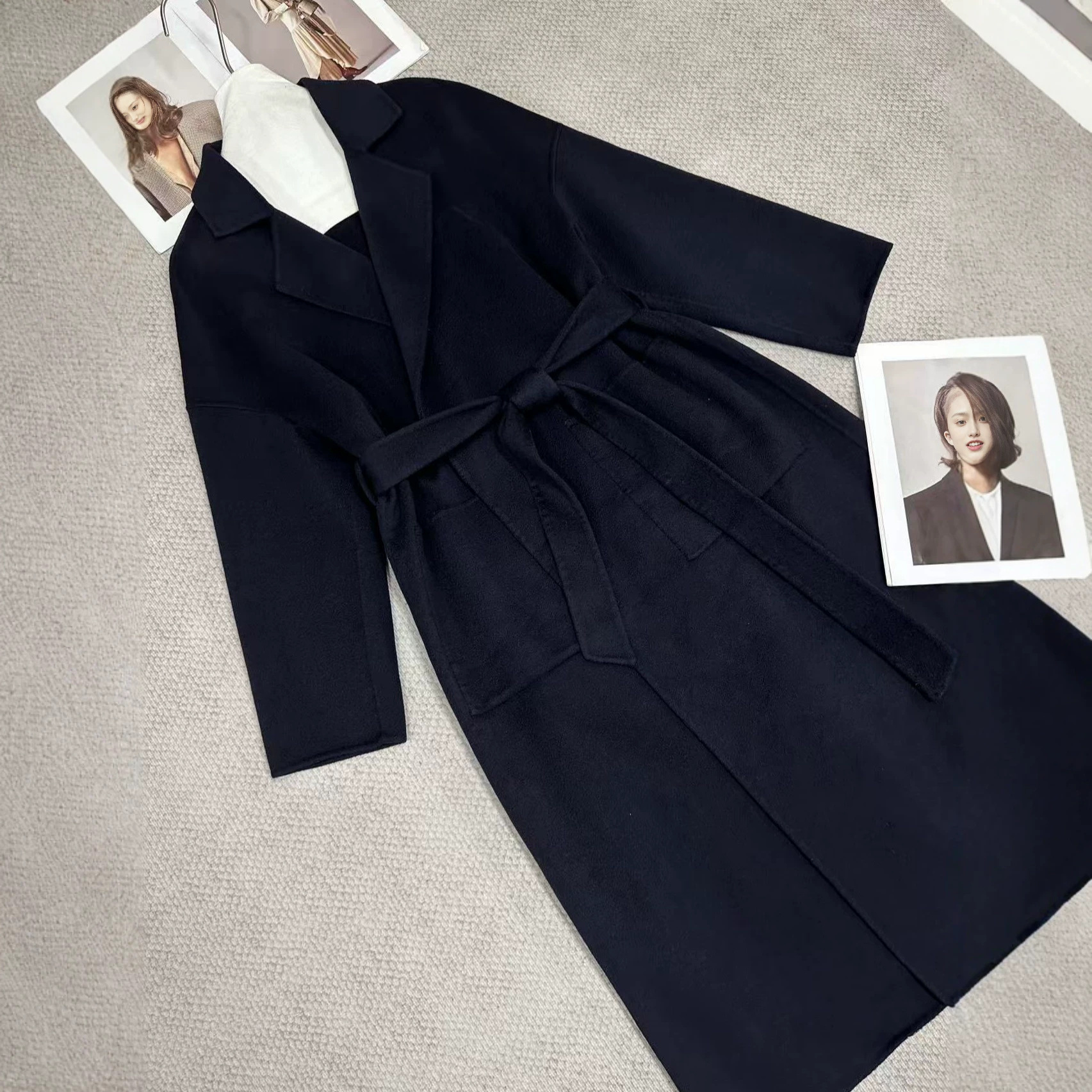 Shenzhen Nanyou 2026 Autumn/Winter New Double-Sided Hand-Sewn Cashmere Versatile Fashion Bathrobe Belt Wool Coat for Women